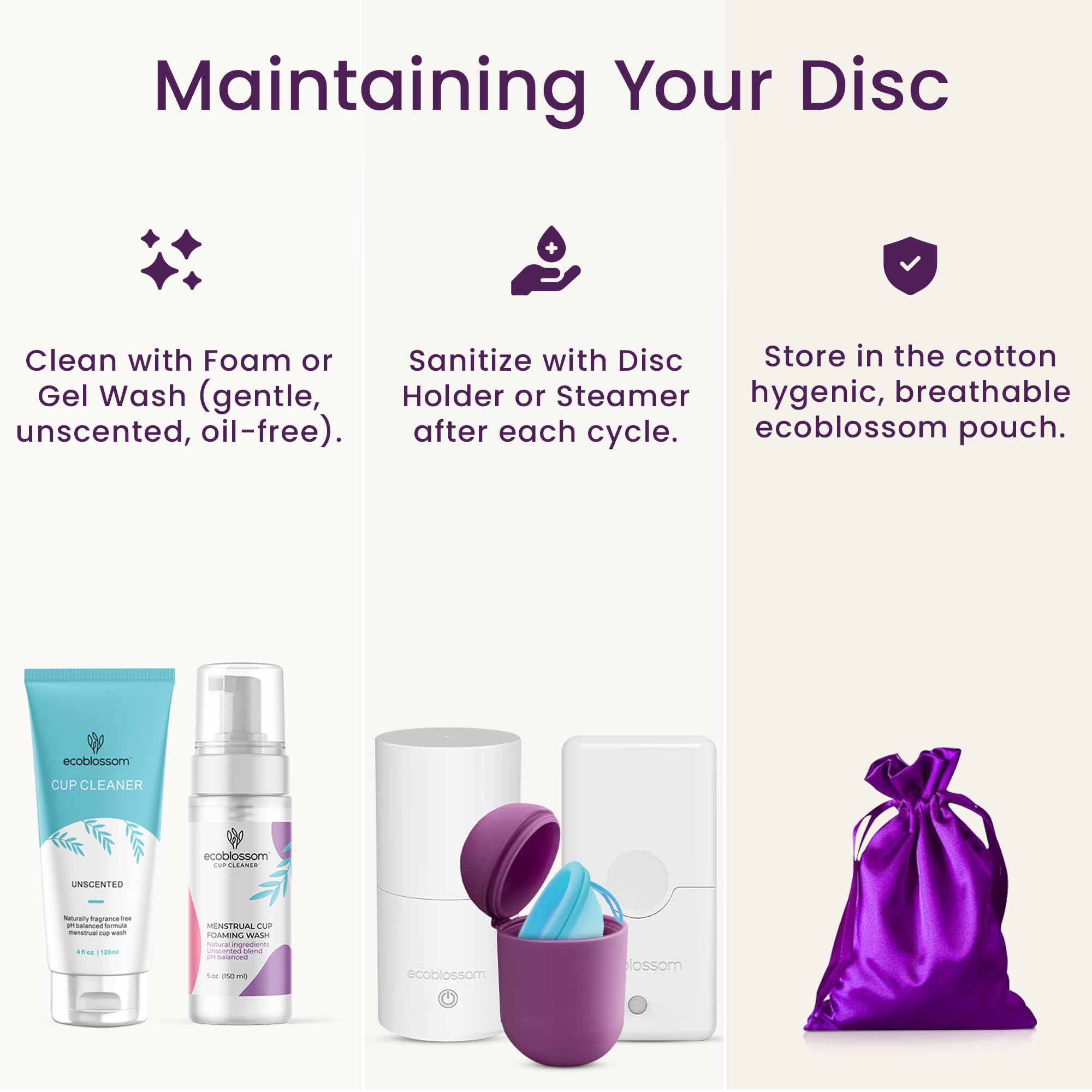 EcoBlossom disc cleaning and storage in a cloth case.