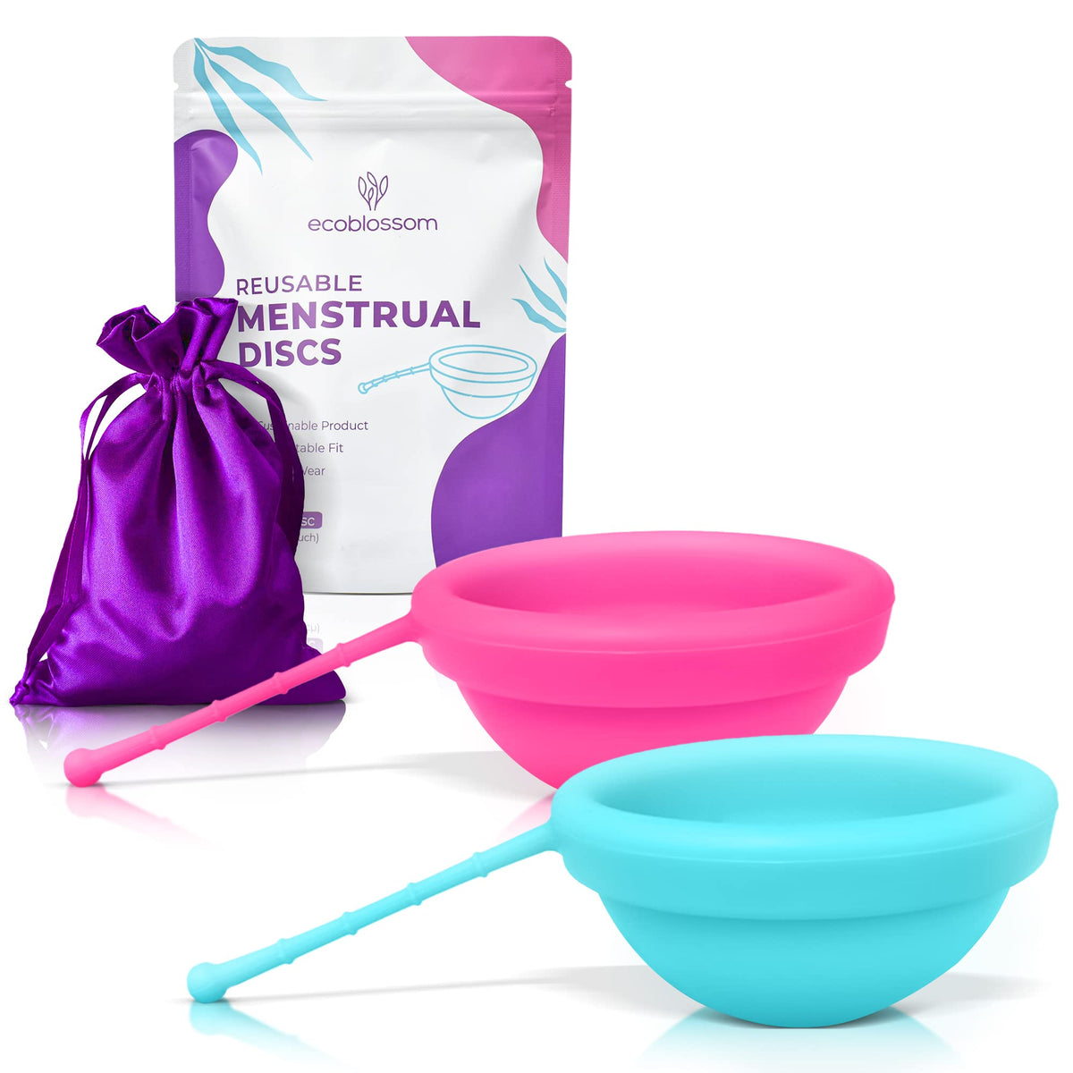 EcoBlossom reusable disc pack in rose and teal for daily wear.
