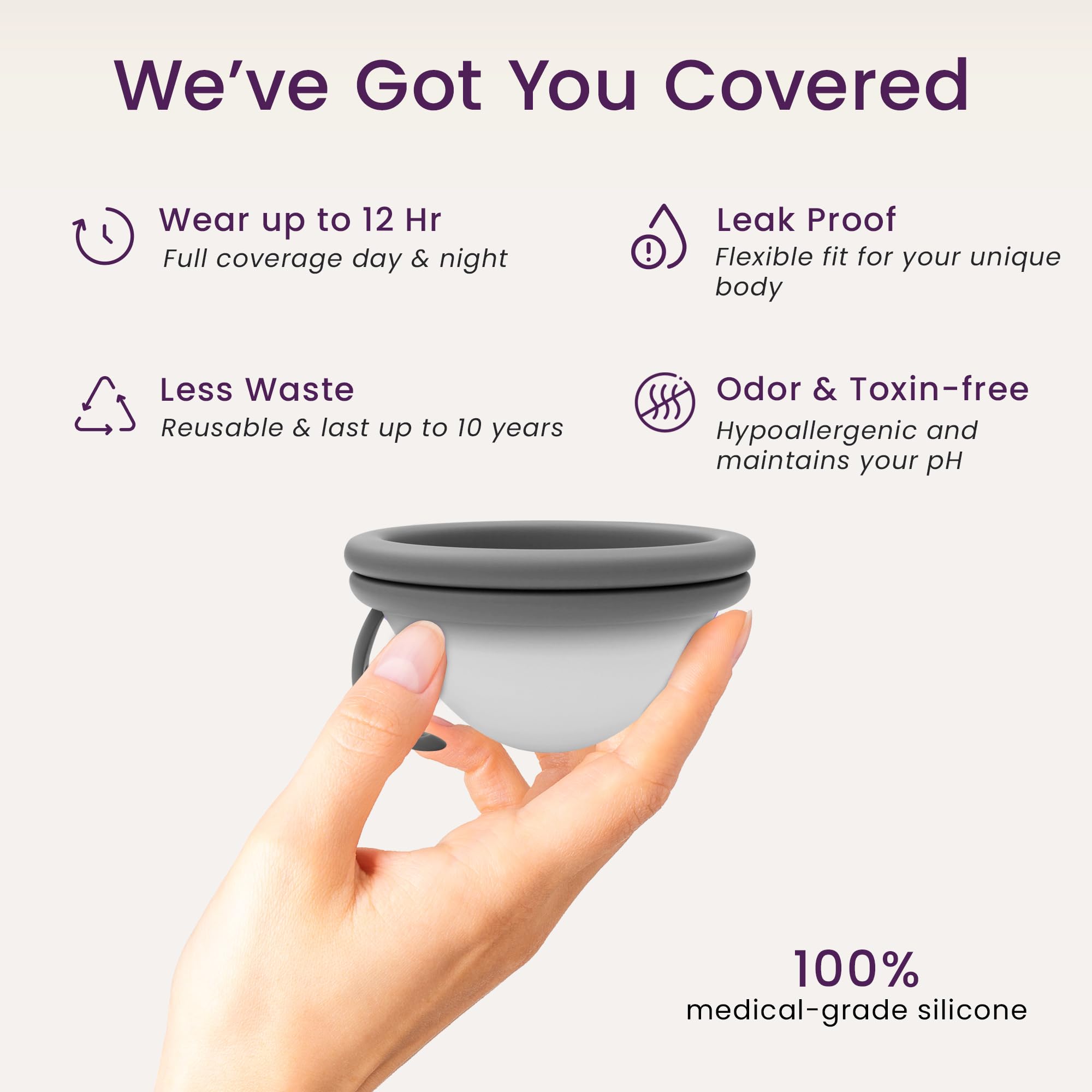 EcoBlossom disc triple-rim-design provides secure fit and leak prevention.