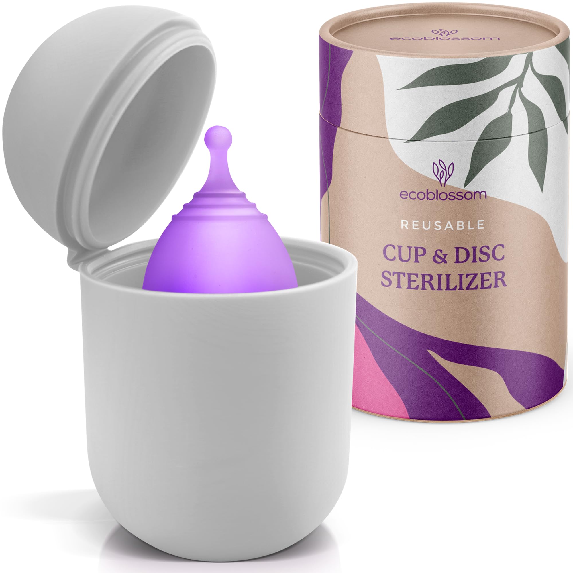 EcoBlossom menstrual cup case and sterilizer compact design keeps routine discreet and portable.
