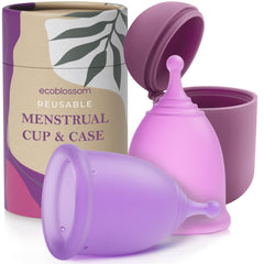EcoBlossom reusable cup with round stem, front view, for leak-proof protection up to 12 hours.