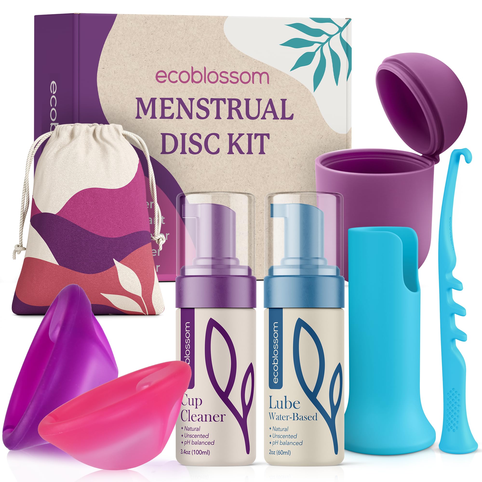 EcoBlossom reusable disc kit in violet and magenta for comfortable protection.