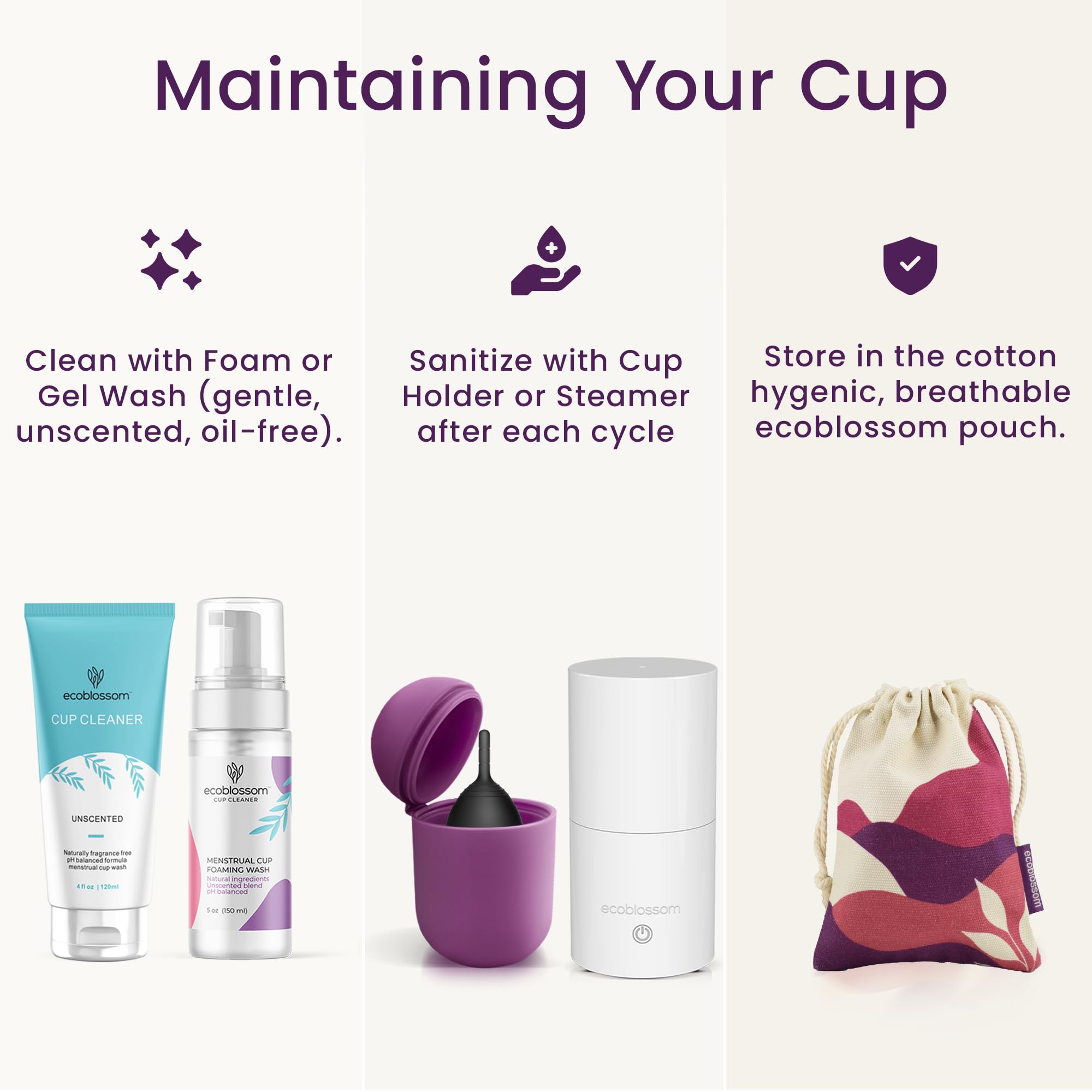 EcoBlossom reusable packaging highlight for eco-friendly period care.