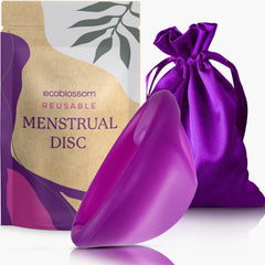EcoBlossom reusable menstrual disc large violet with tab for easy insertion.
