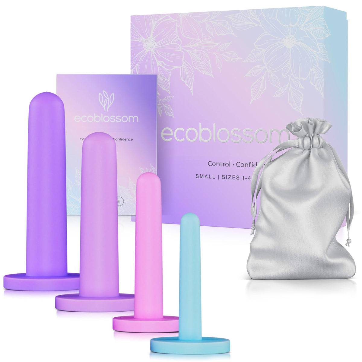 EcoBlossom silicone intimacy set packaging with discreet travel storage bag