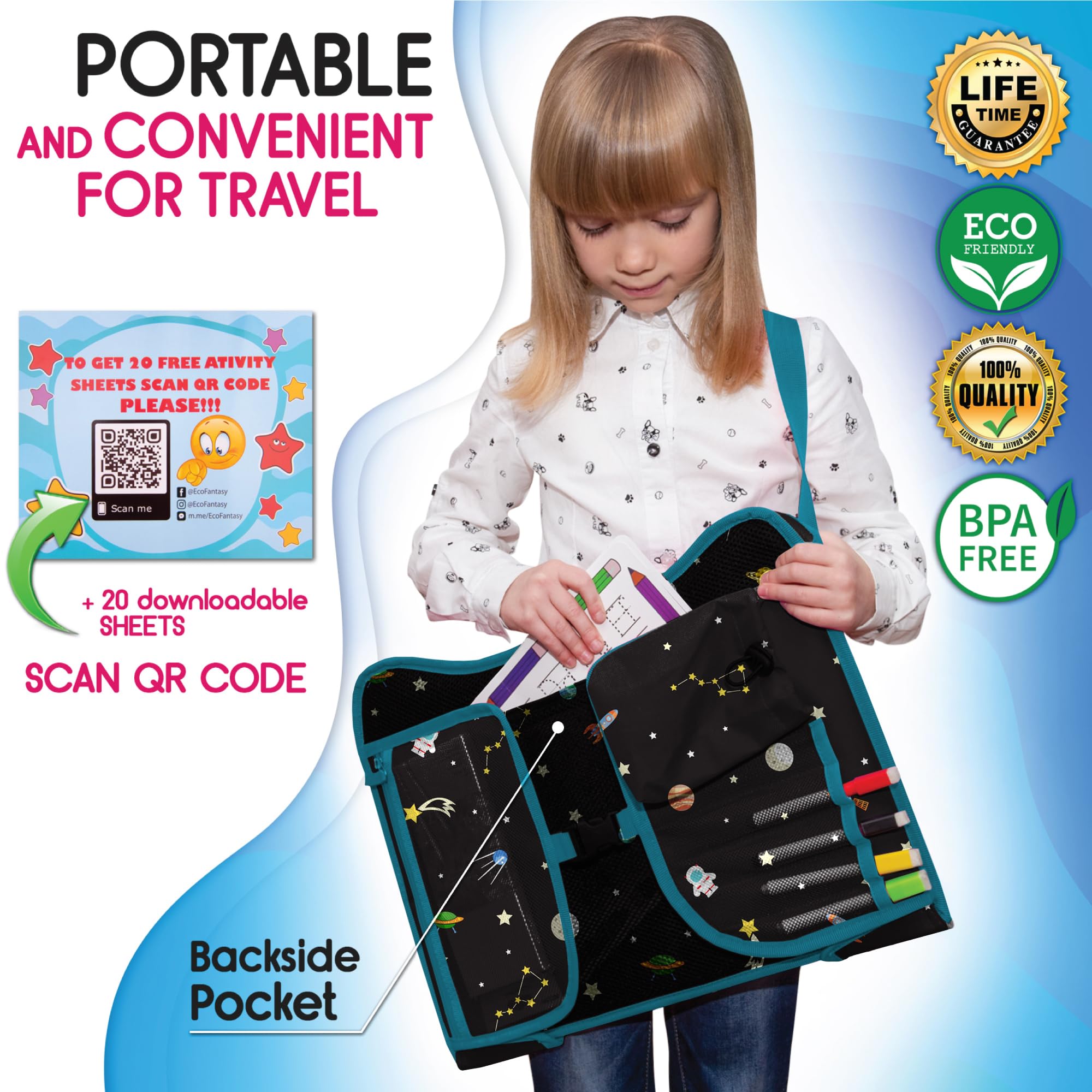 ECOFANTASY car seat tray durable polyester construction for long-lasting travel use.