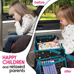 ECOFANTASY car seat tray large pocket stores papers, wipes, and small gear.