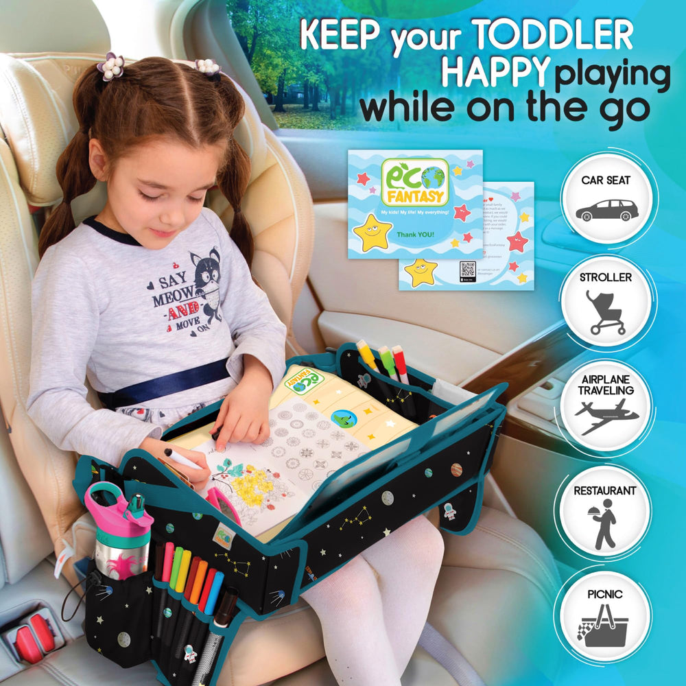 ECOFANTASY car seat tray tablet holder secures devices for effortless viewing in transit.