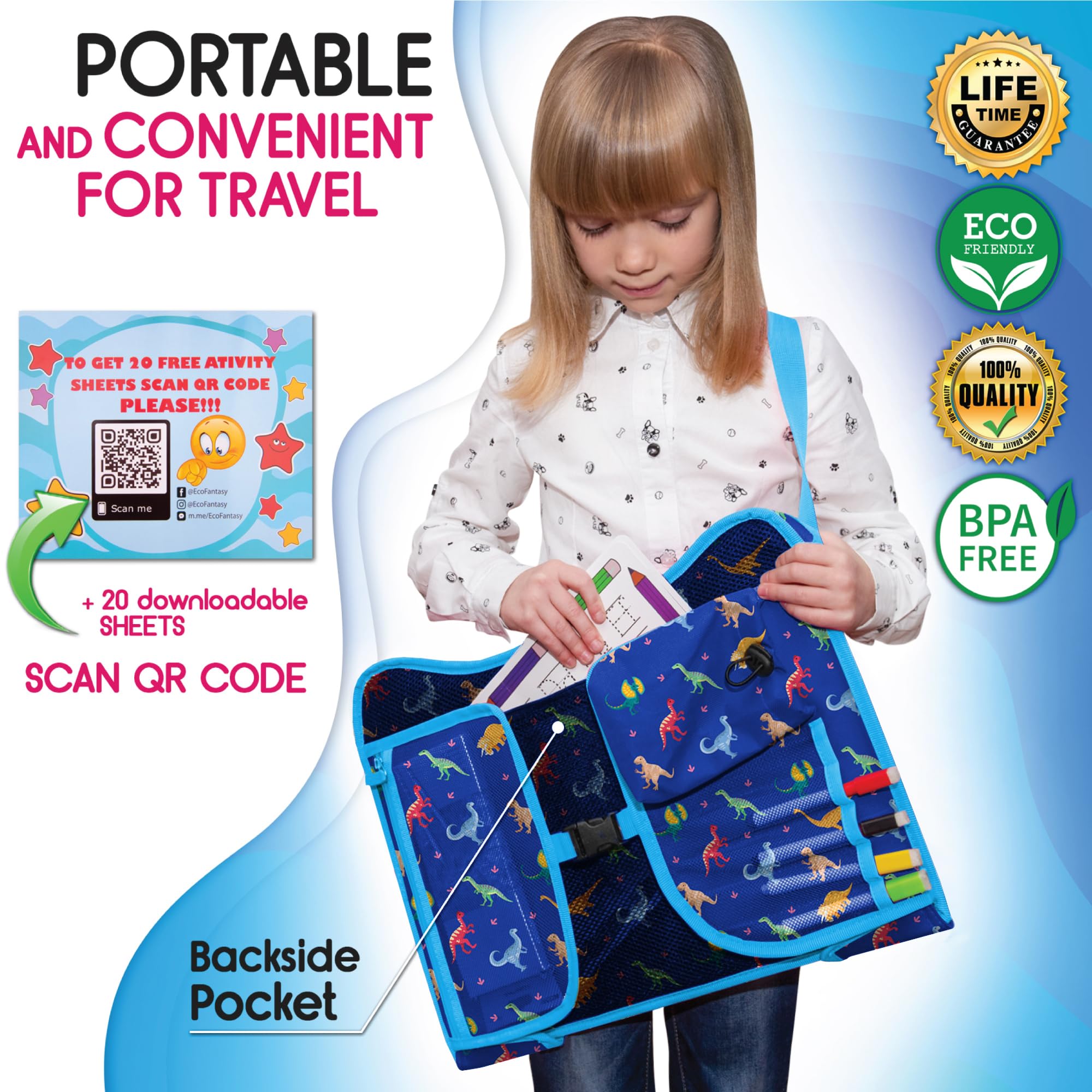 ECOFANTASY tray buckles secure to seats, keeping items within reach.