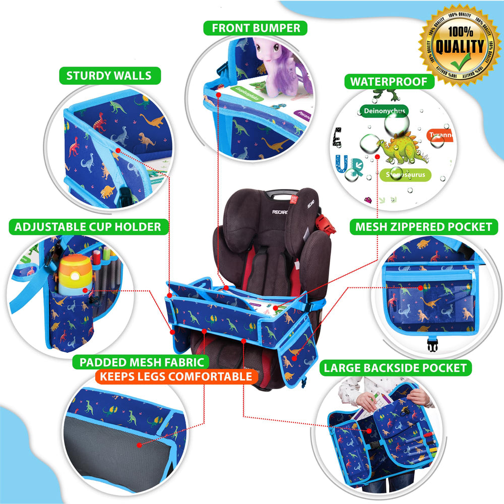 ECOFANTASY blue travel tray offers a large tablet holder for easy entertainment.