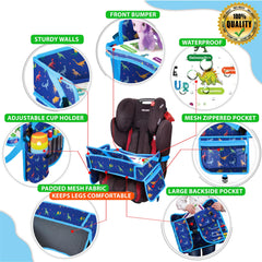 ECOFANTASY blue travel tray offers a large tablet holder for easy entertainment.