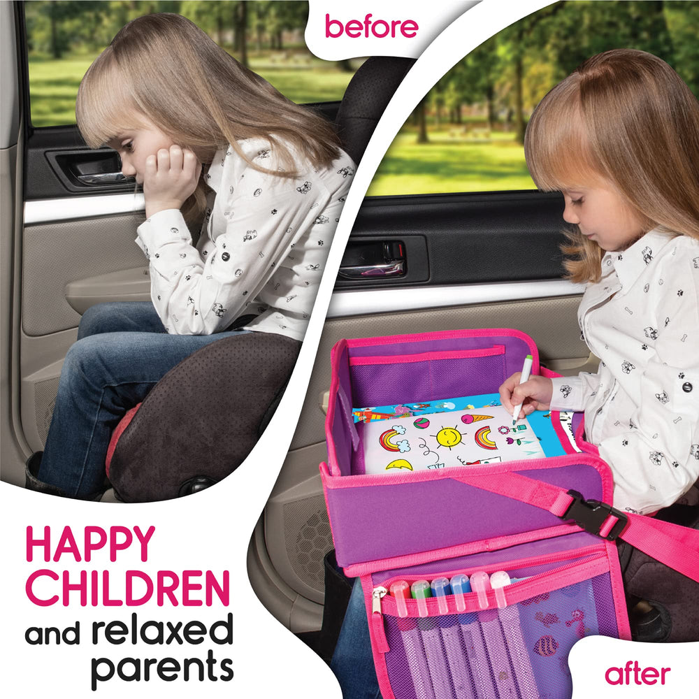 ECOFANTASY Durable buckle-secured car desk stays in place.