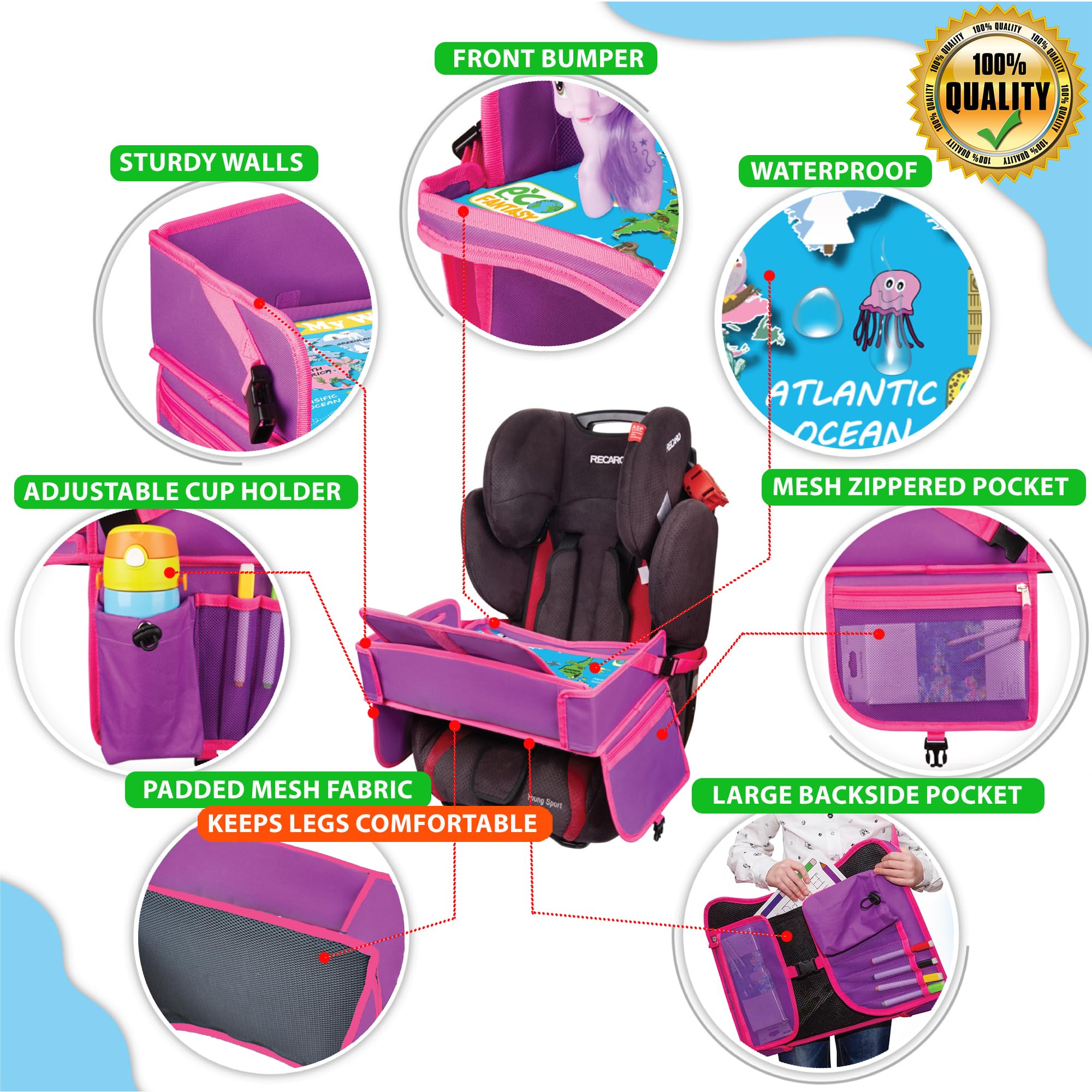 ECOFANTASY Tray side pockets keep small toys and snacks handy.