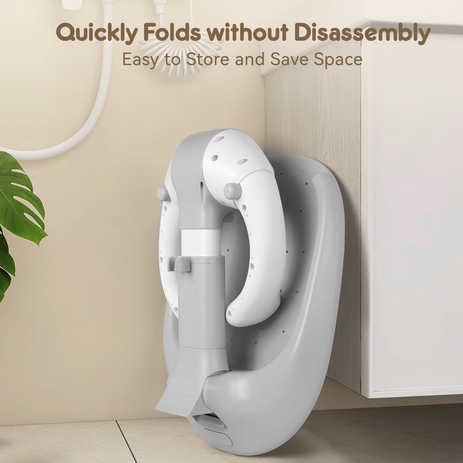 Ecoflarix gray bath stand adds comfortable support for infants and toddlers.