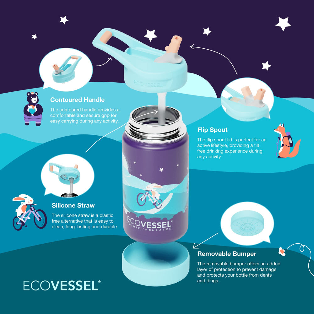 EcoVessel FROST silicone base bumper highlights added drop protection for active youngsters.