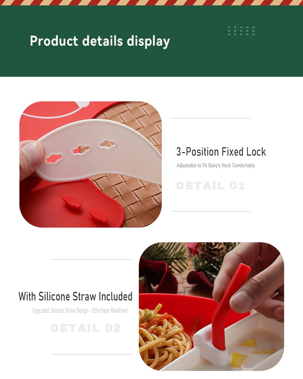 Cute animal shapes on silicone pieces attract babies to mealtime.