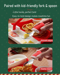 Ergonomic spoon with easy-grip handle supports little hands during feeding.