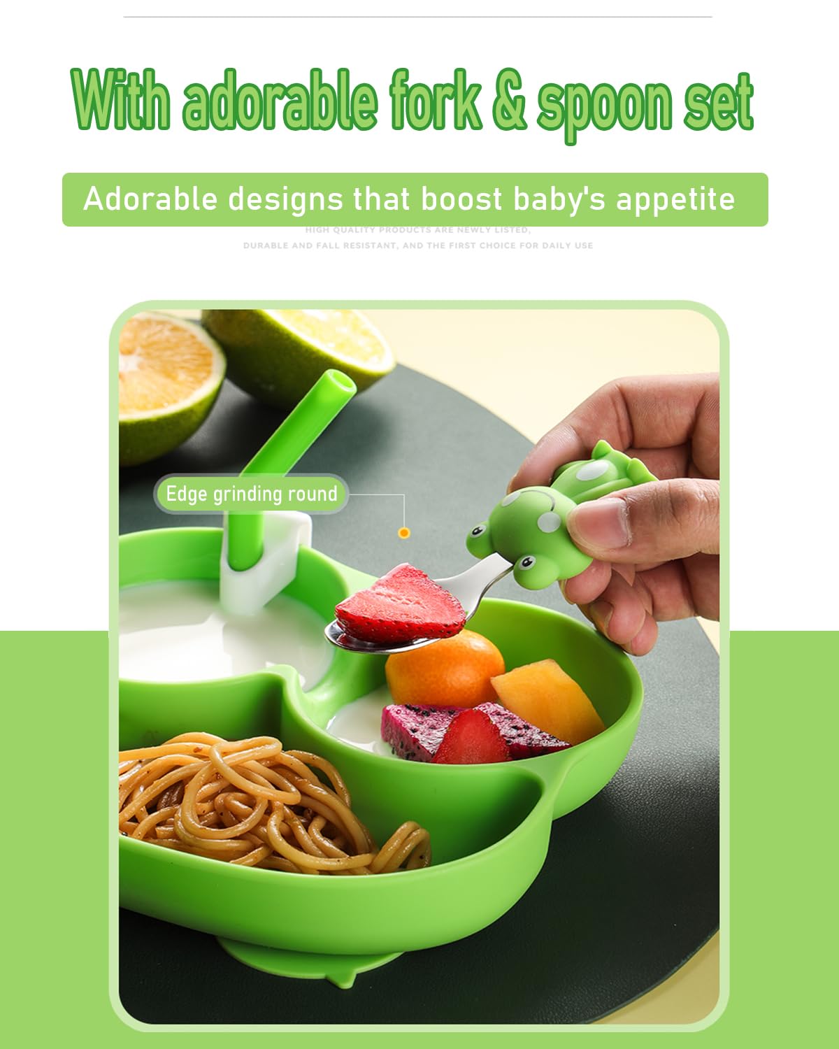 Ecrekhom strong suction base keeps plates steady during meals.