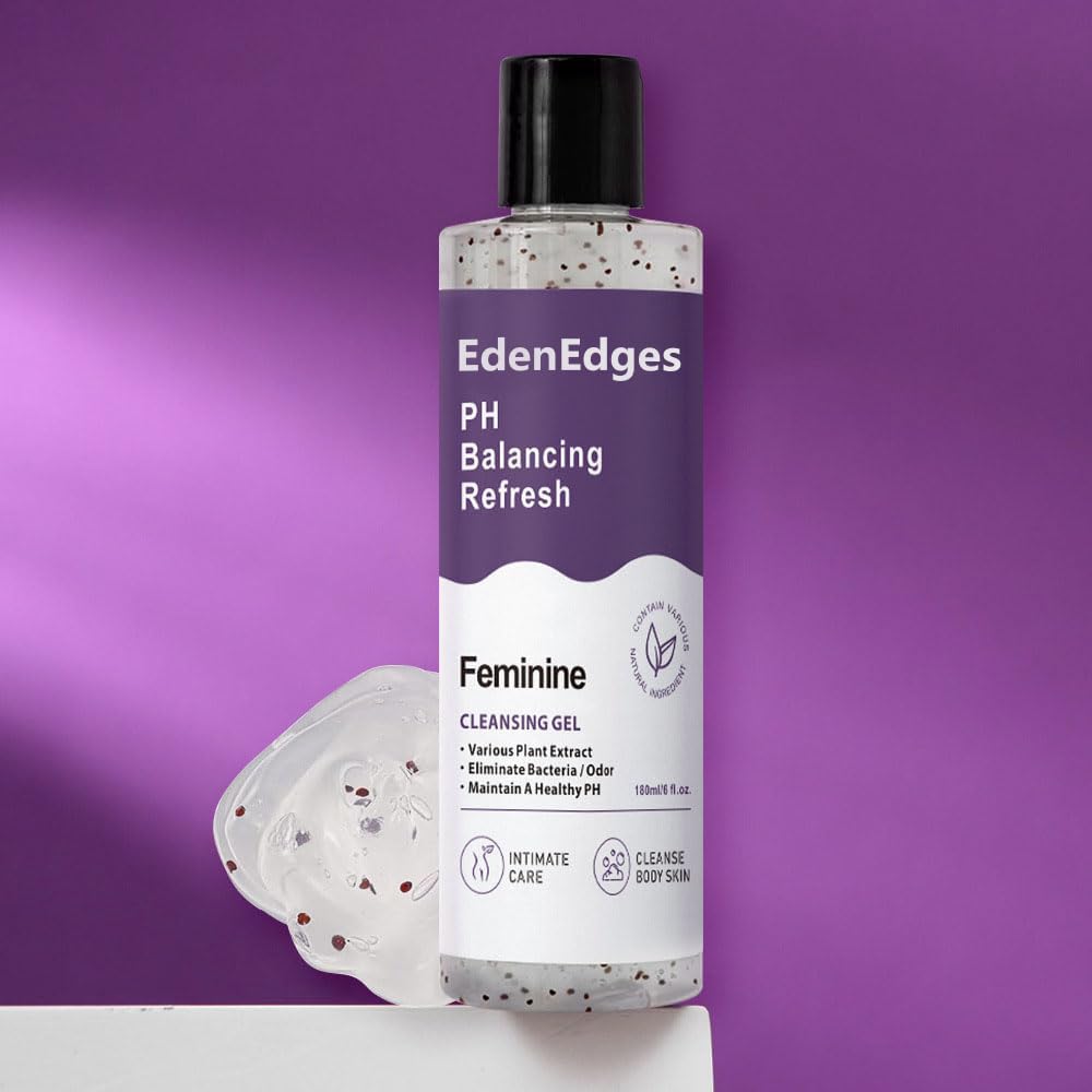 Close-up of EdenEdges Her Refresh bottle highlights its hydrating formula for sensitive skin.