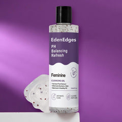 Close-up of EdenEdges Her Refresh bottle highlights its hydrating formula for sensitive skin.