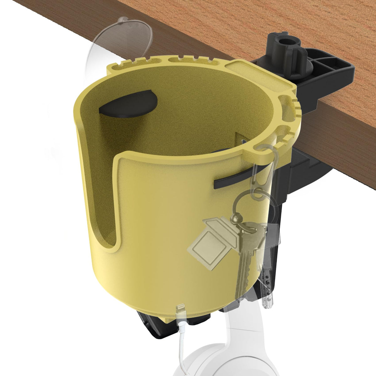 EDSRDUX 2-in-1 desk cup holder attached to desk edge showing spill prevention
