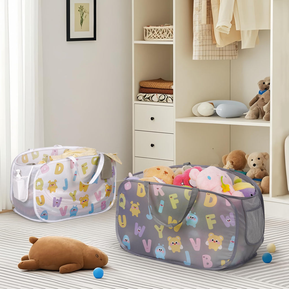 Edudif gray mesh hamper offers versatile home and dorm use.