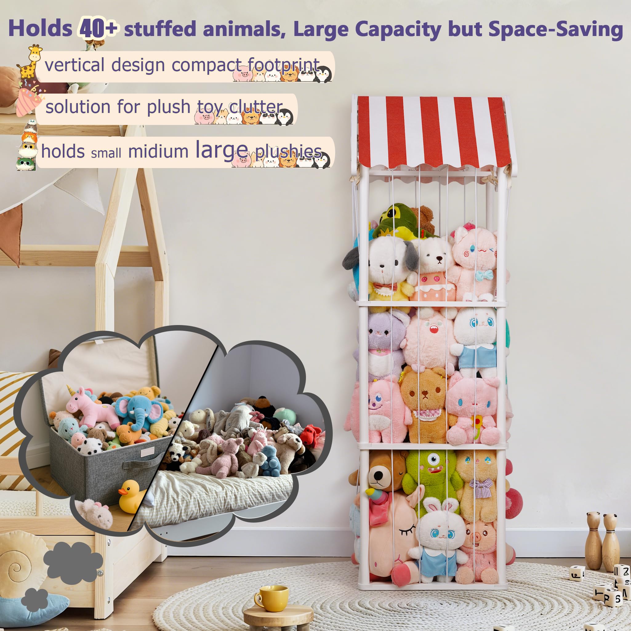 Edudif stuffed animal storage cottage-style adds charm while keeping toys accessible