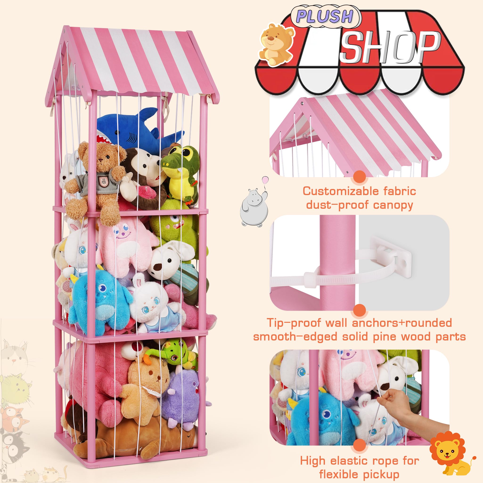 Edudif pink dustproof canopy demonstrates customizable toy display.