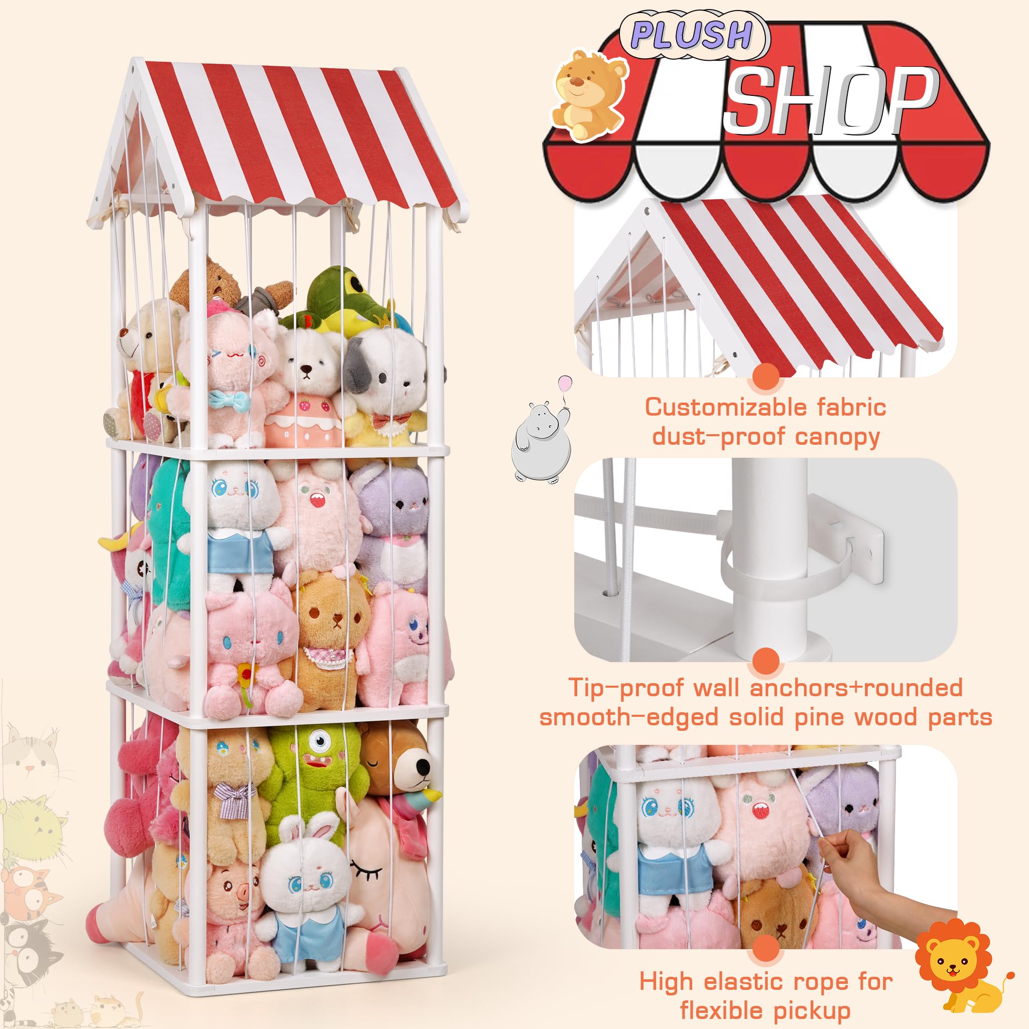 Edudif stuffed animal storage white finish brightens bedrooms with tidy display