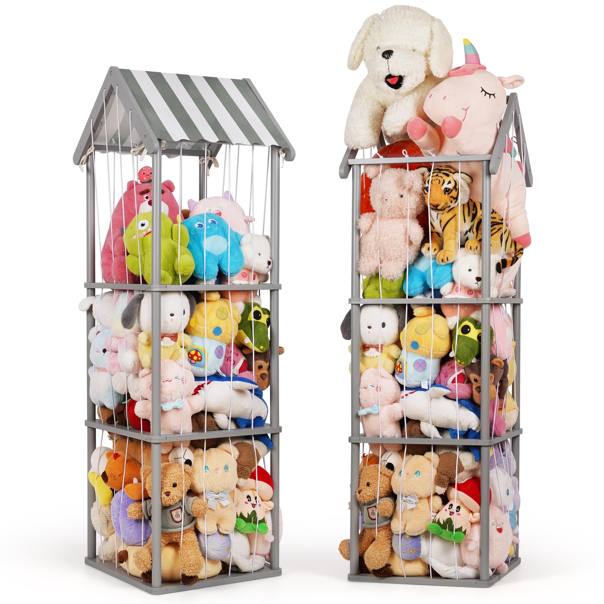 Edudif stuffed animal storage 3-tier front view highlighting space-saving organization for bedrooms.