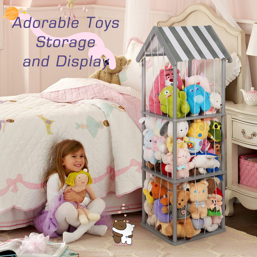 Edudif stuffed animal storage side view shows sturdy cottage-style frame and ample capacity.
