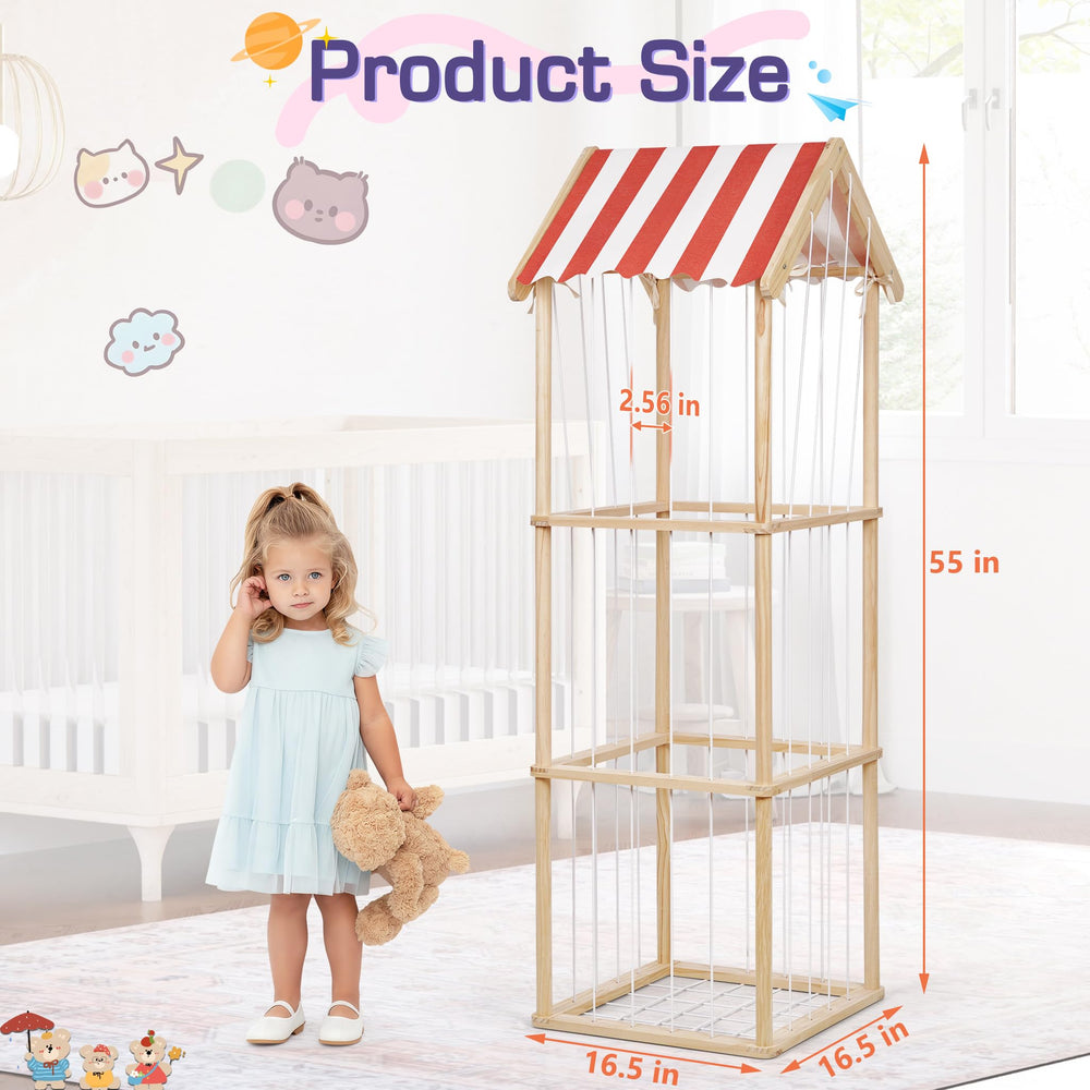 Edudif canopy on storage protects toys while remaining removable for play.
