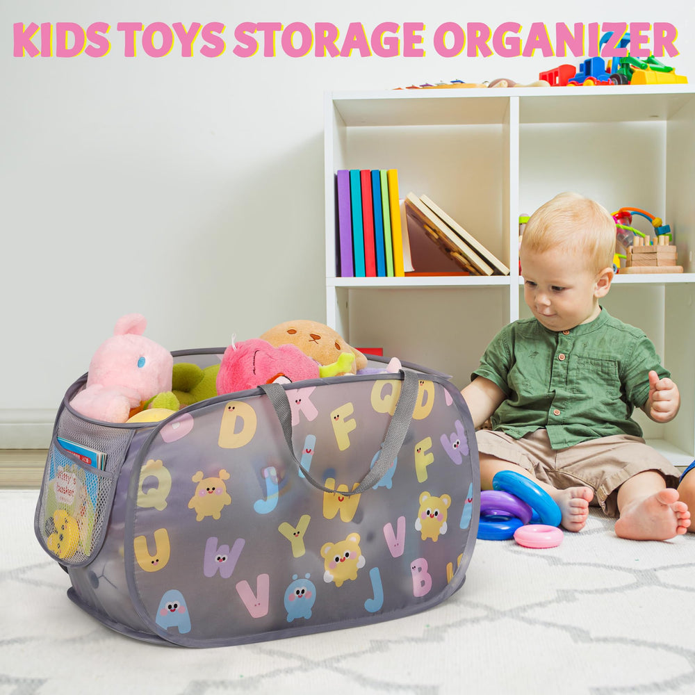 Edudif toy storage hamper in gray keeps toys organized and accessible.