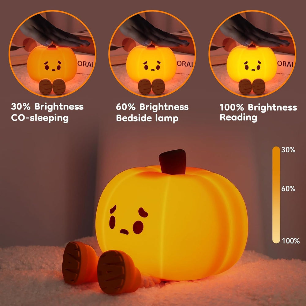 EEKEDO pumpkin night light, BPA-free silicone with gentle flicker-free glow.