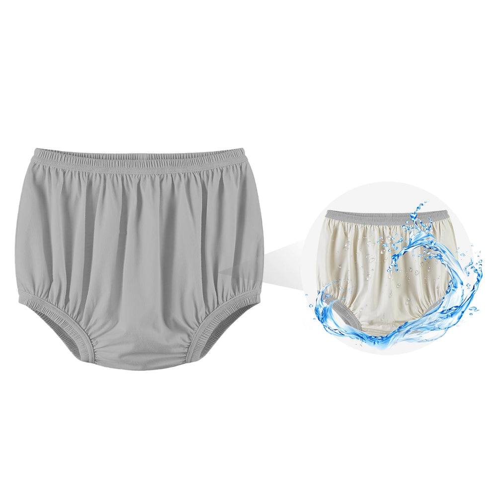 EEOST adult diaper cover front view shows noiseless cotton outer layer for discreet use.
