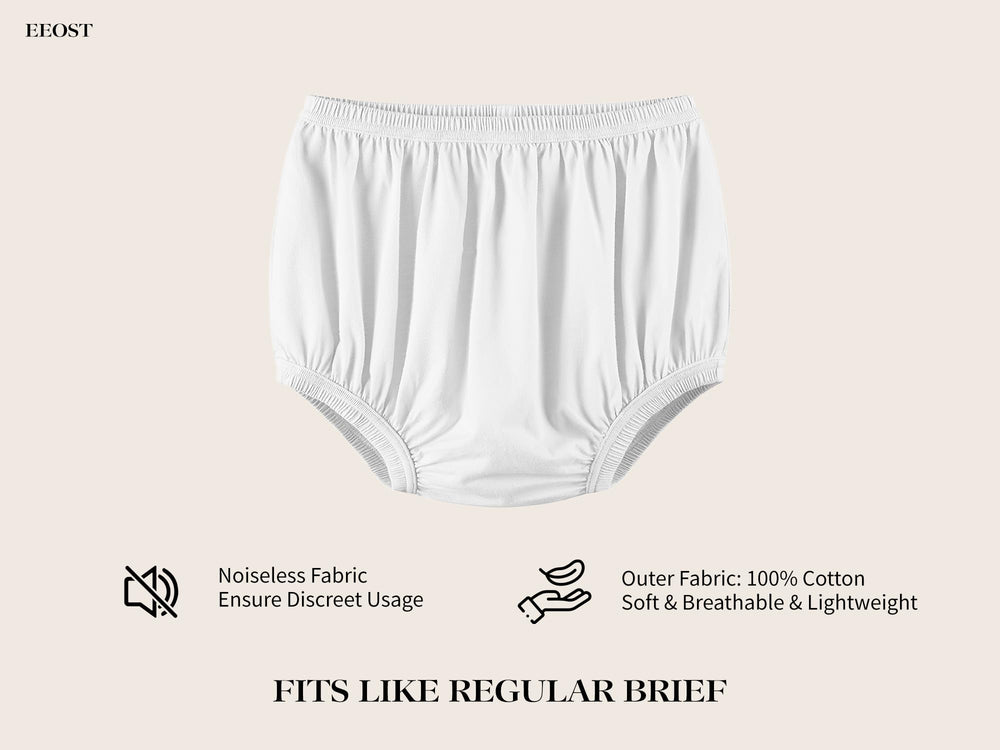 EEOST adult diaper cover back view highlighting smooth white fabric.