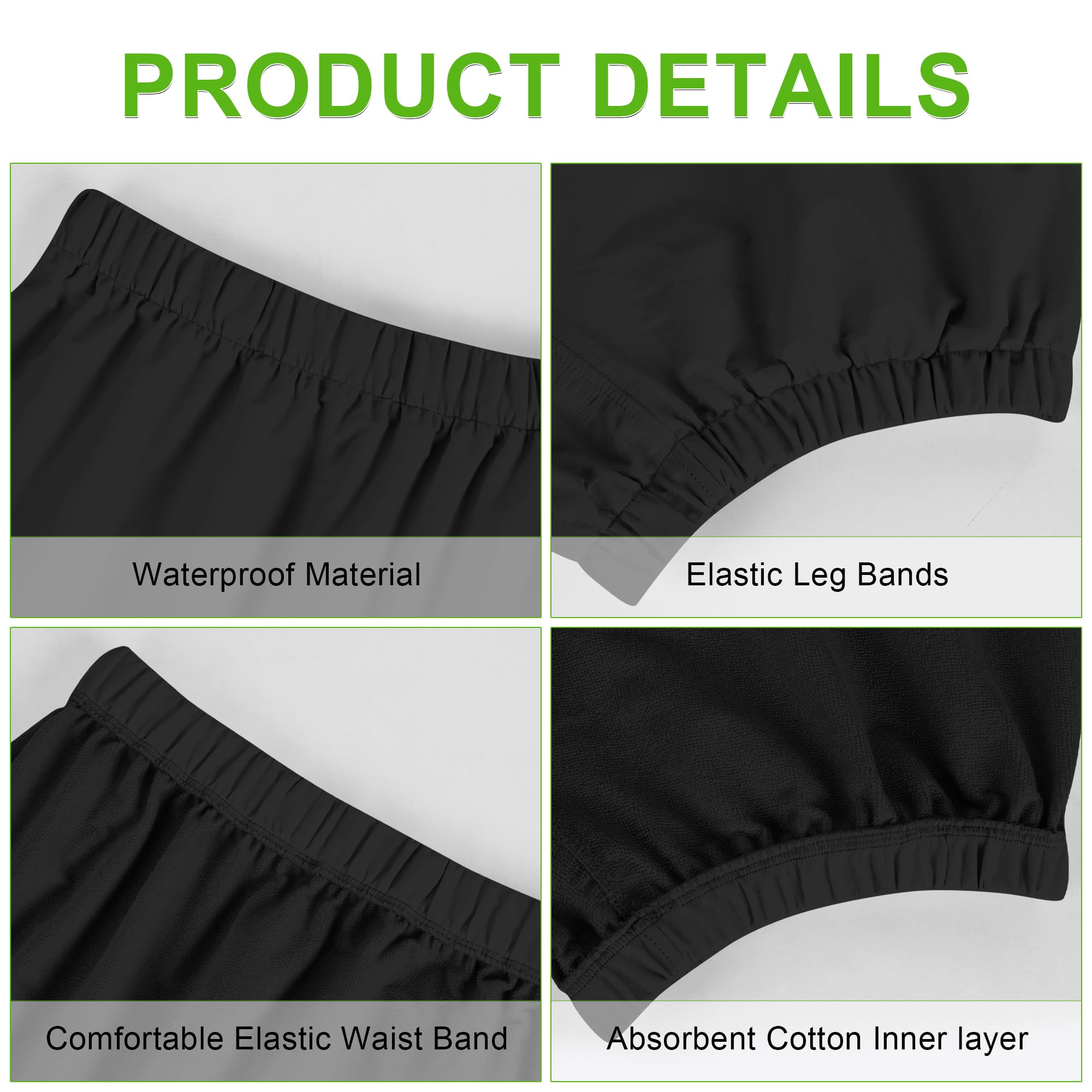 Stretchy waist and leg bands prevent pinching and slipping.