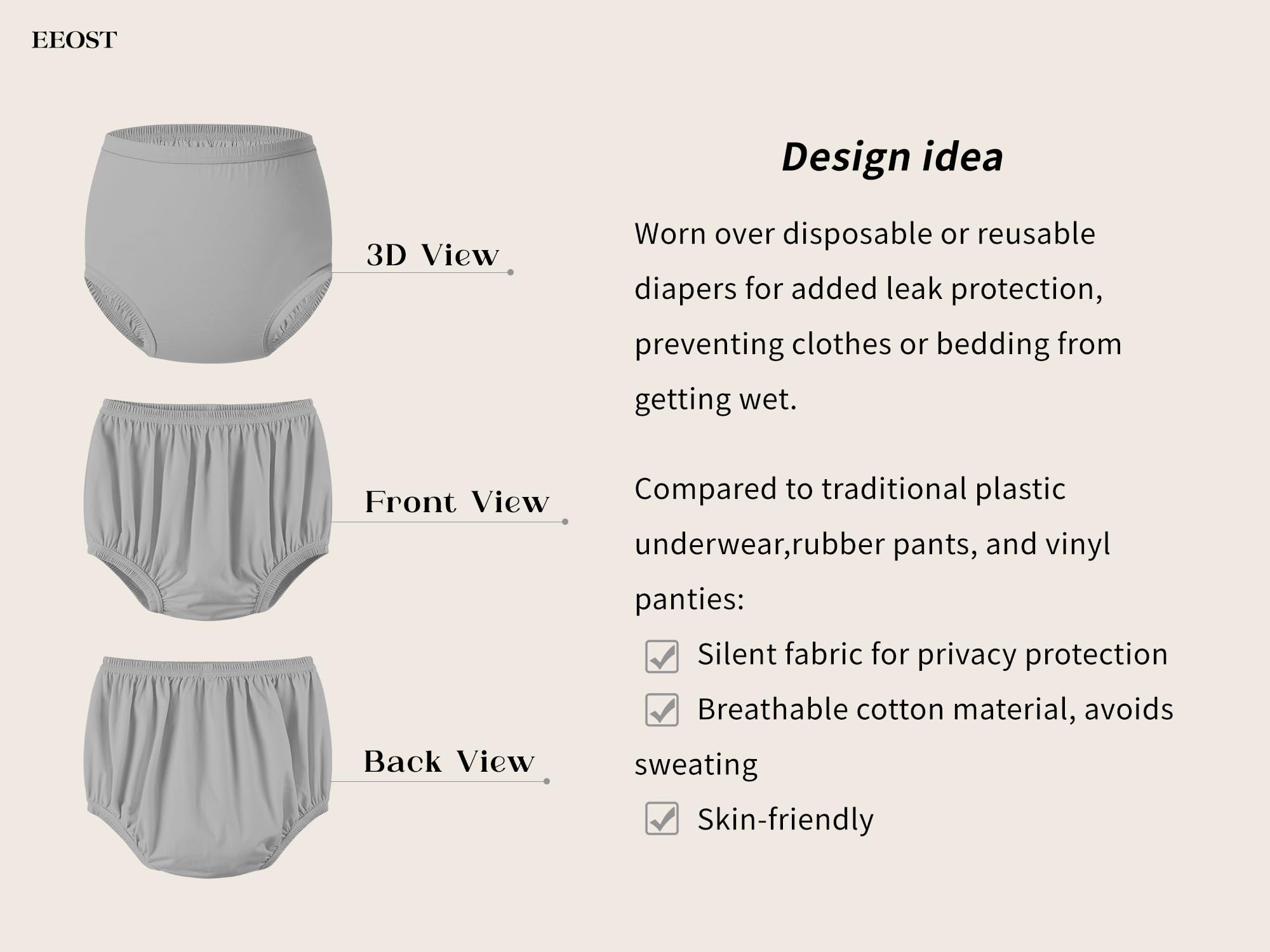 EEOST extended crotch design ensures better fit and leak protection