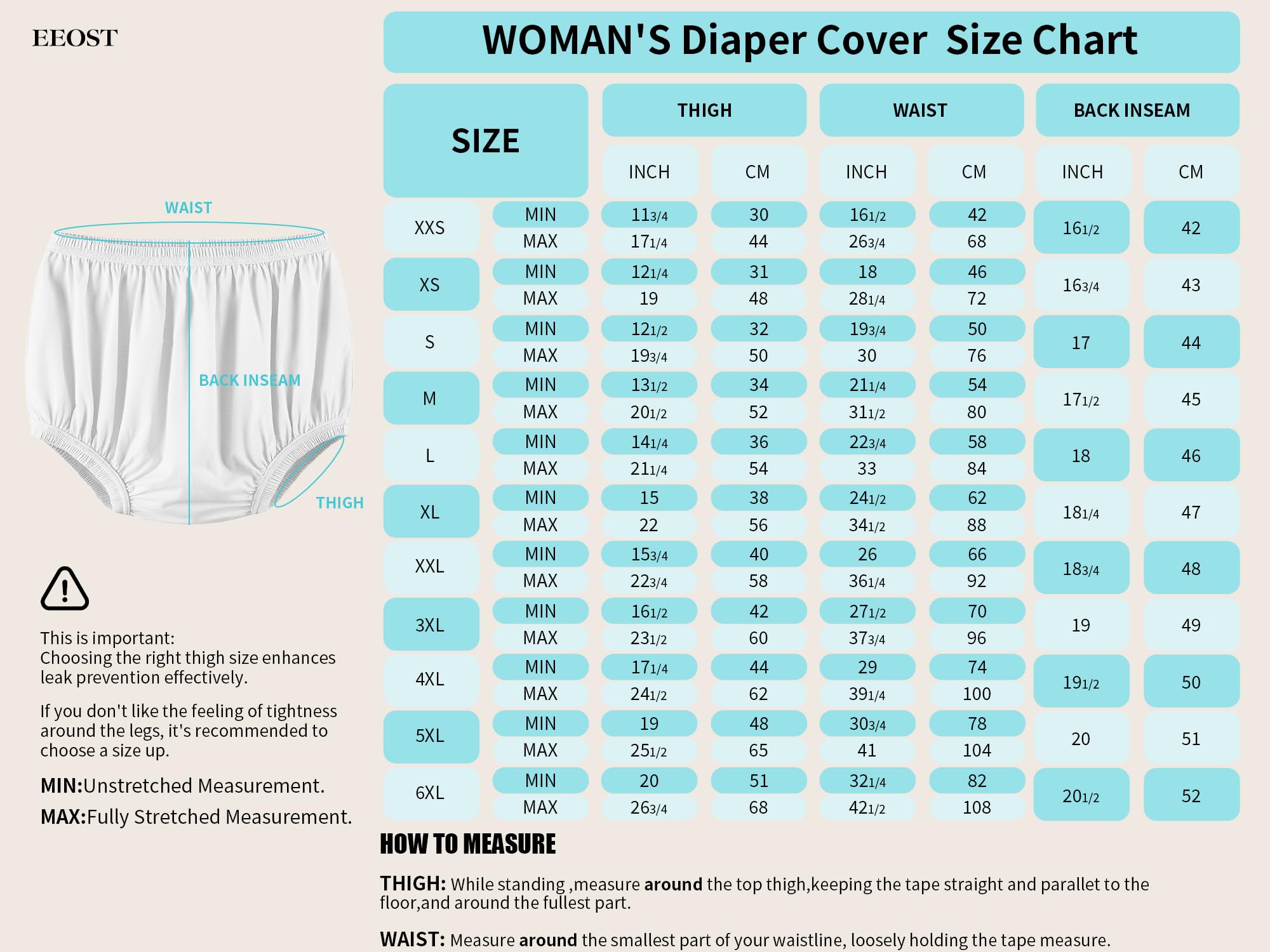 EEOST 2XL women's size fits over diapers for secure coverage.