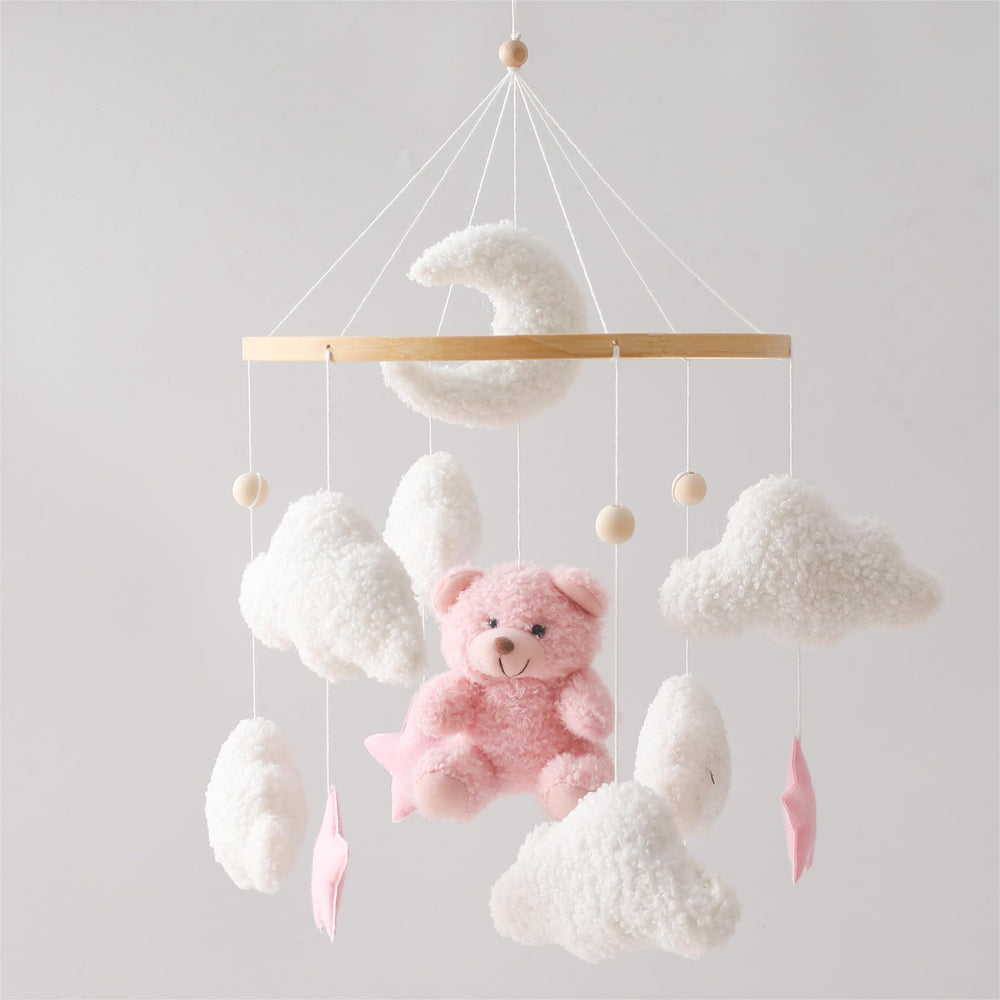 EERKEOD baby crib mobile pink bear, focal pink bear visible for newborn visual interest