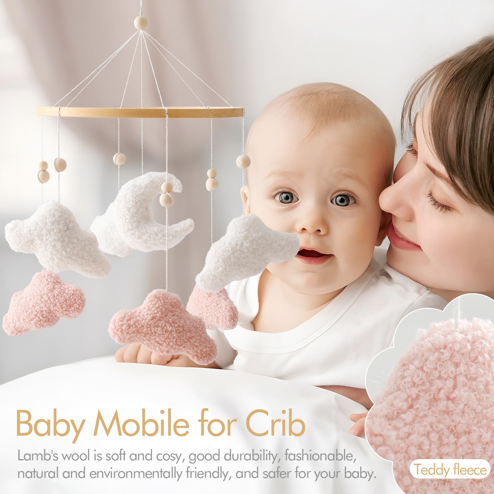 EERKEOD bassinet mobile with natural wood accents fits small spaces.