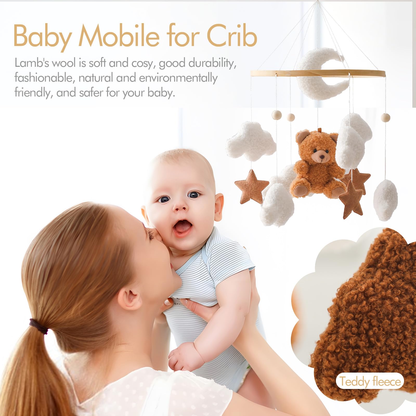 EERKEOD natural wood arm mobile offers sturdy, easy installation and support.