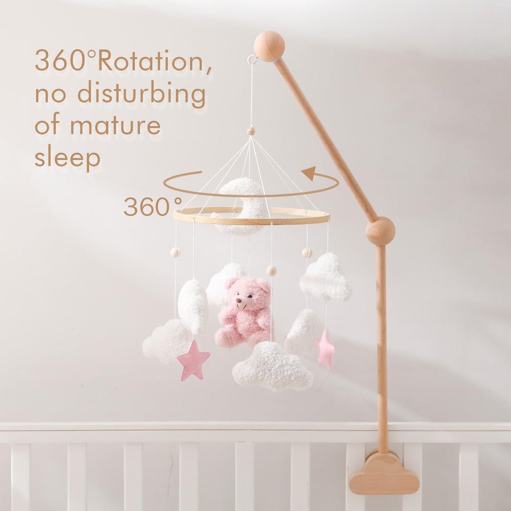EERKEOD teddy velvet mobile, wooden arm detail showing sturdy hanging