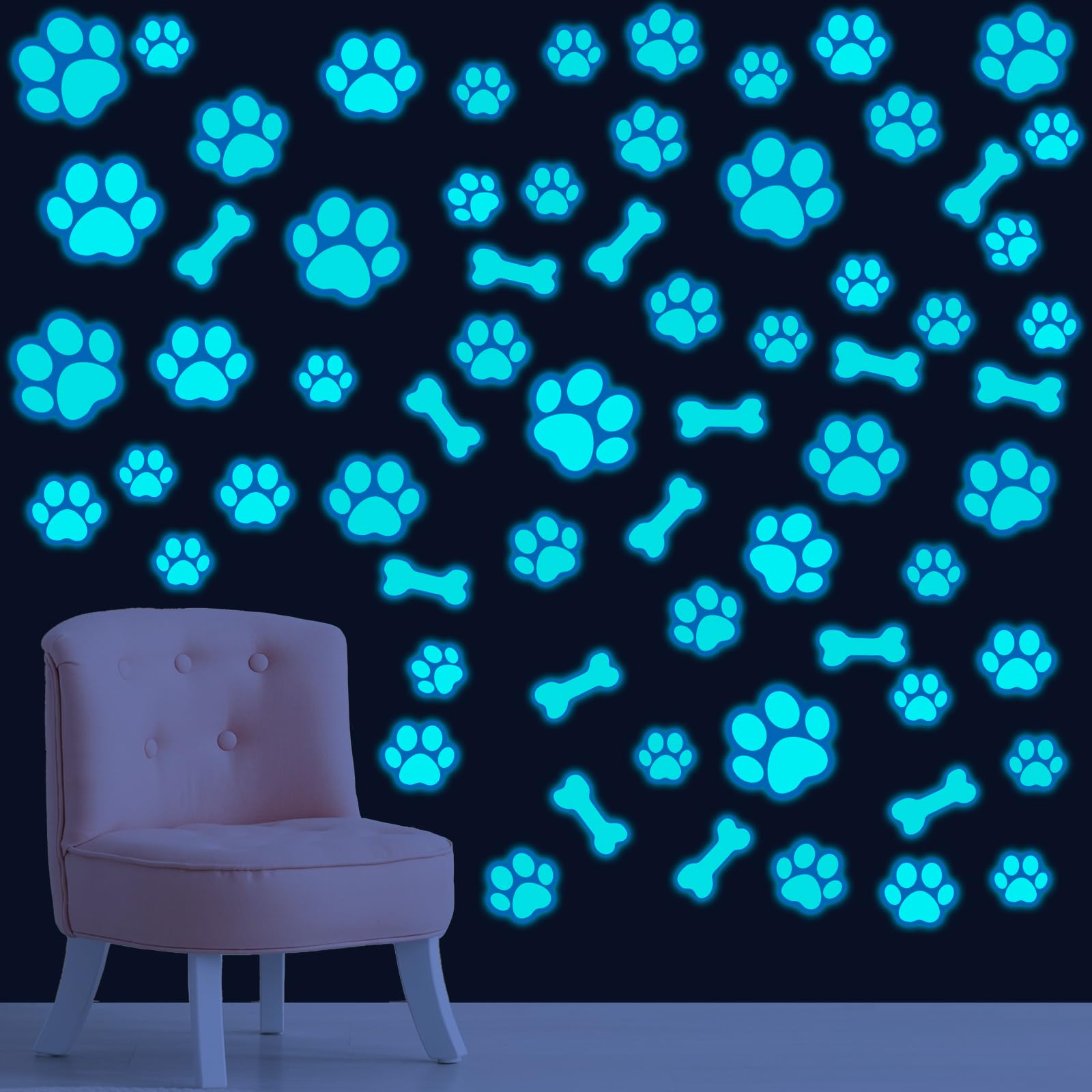 Eersida 127 glow dog paw stickers sheet 3 bright luminous wall accents
