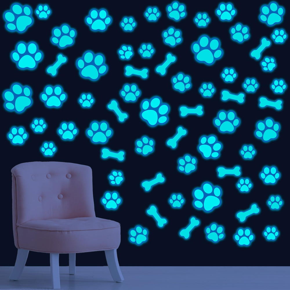 Eersida 127 glow dog paw stickers sheet 3 bright luminous wall accents