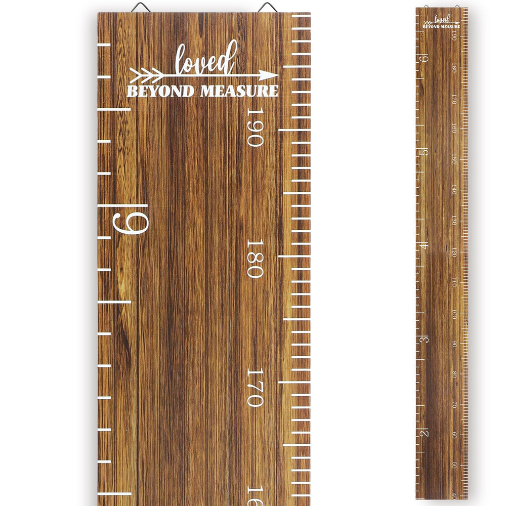 Eersida growth chart mounted on wall, a stylish wooden ruler to track kids' height.