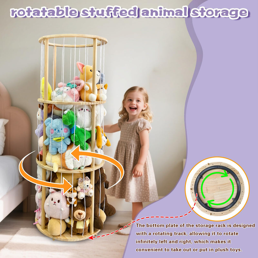 Eeutiwe wooden toy organizer with turntable keeps plush neatly displayed