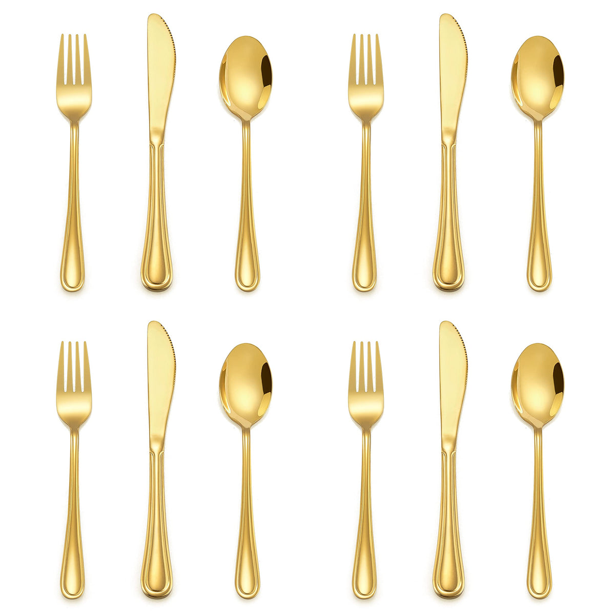 E-far 12-piece gold kids silverware with slimline design for easy grip during meals.