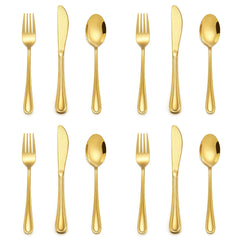 E-far 12-piece gold kids silverware with slimline design for easy grip during meals.