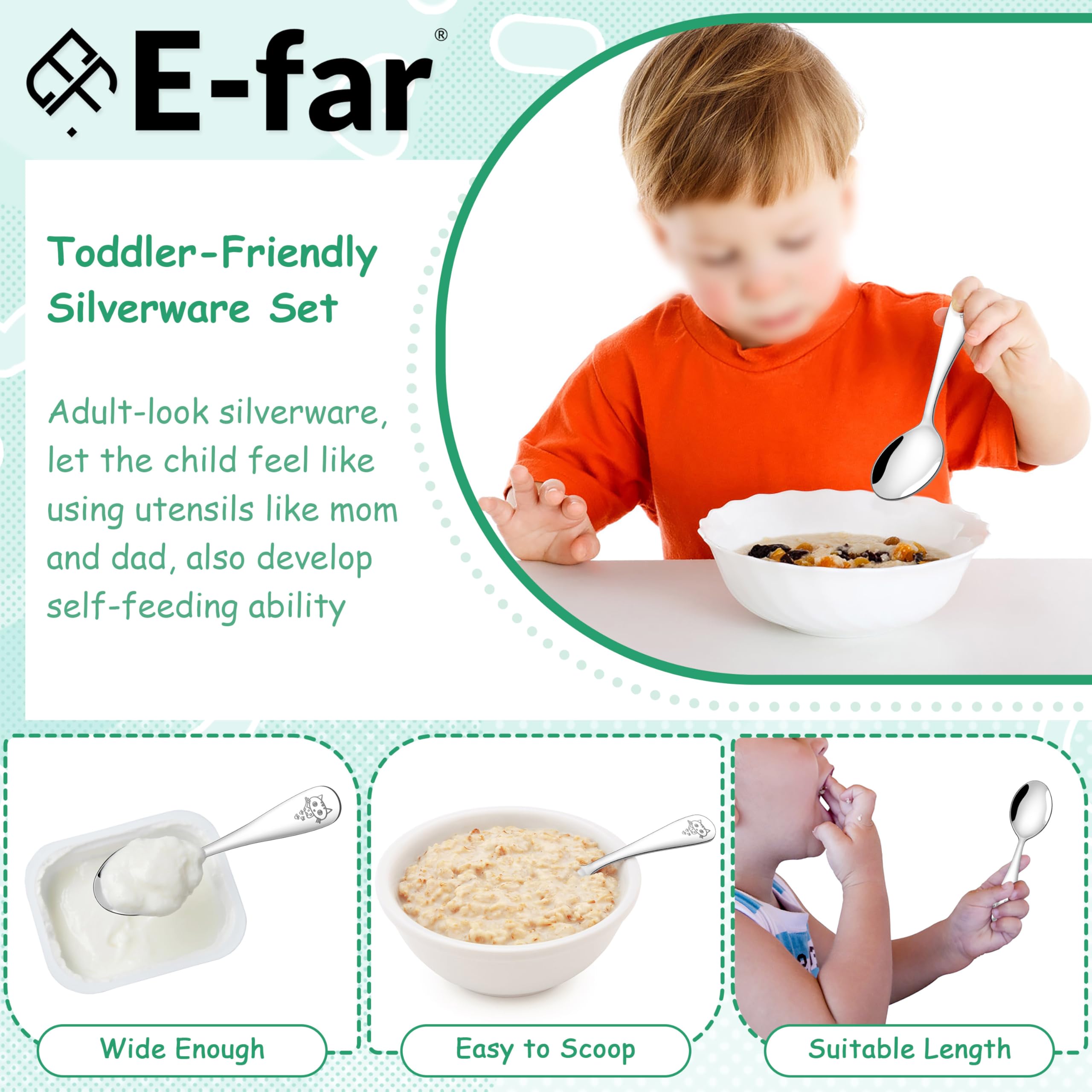 E-far cat-pattern spoons add playful fun to mealtime.